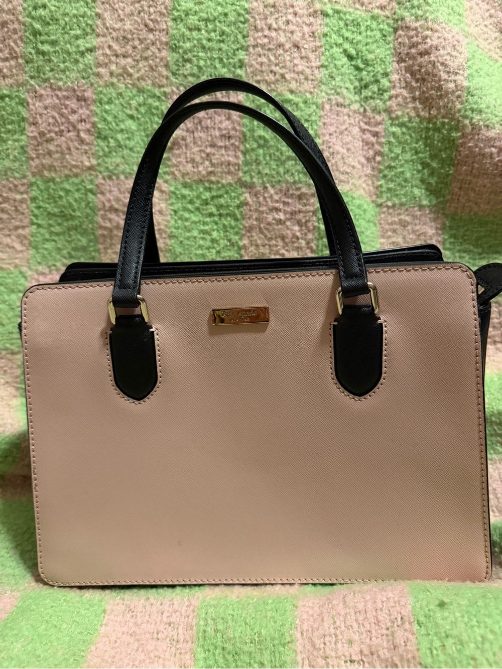 kate spade Blush and Black Double-Handle Satchel - Picture 1 of 4